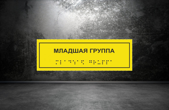 Тактильная табличка со шрифтом Брайля "Младшая группа" 100х300мм