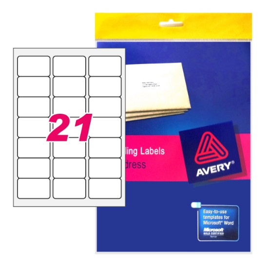 Адресные этикетки Avery Zweckform L7160-100 быстрого отклеивания 63.5x38.1 мм (21 шт. на листе A4, 100 листов)